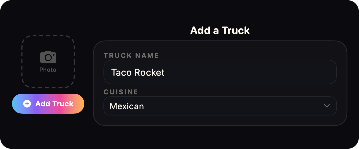 Add Truck screen